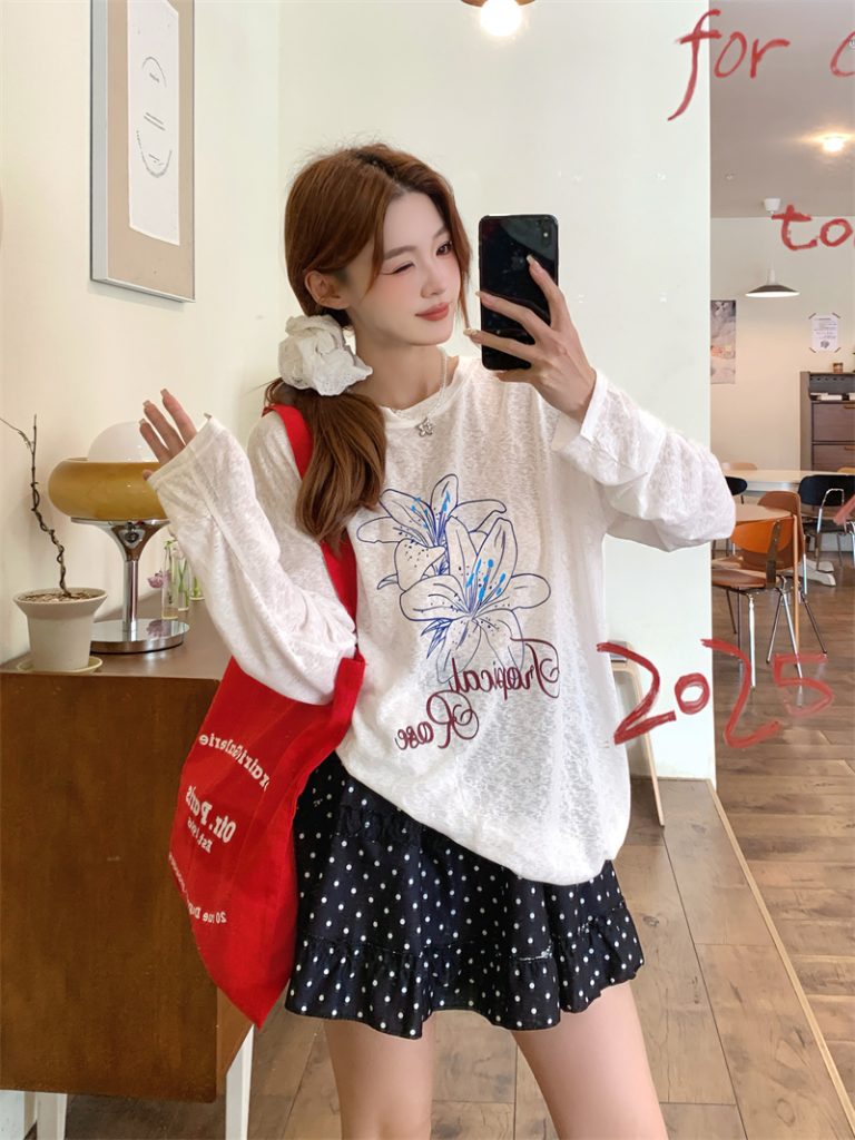 Women's Long Sleeve T-Shirt 2026 Summer Loose Fit Korean Chic Top