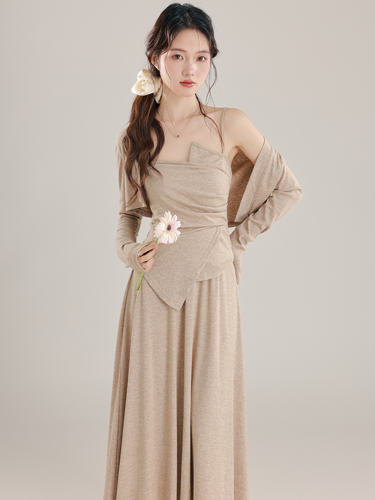 2026 Autumn Elegant Slimming Knit Three-Piece Dress Set