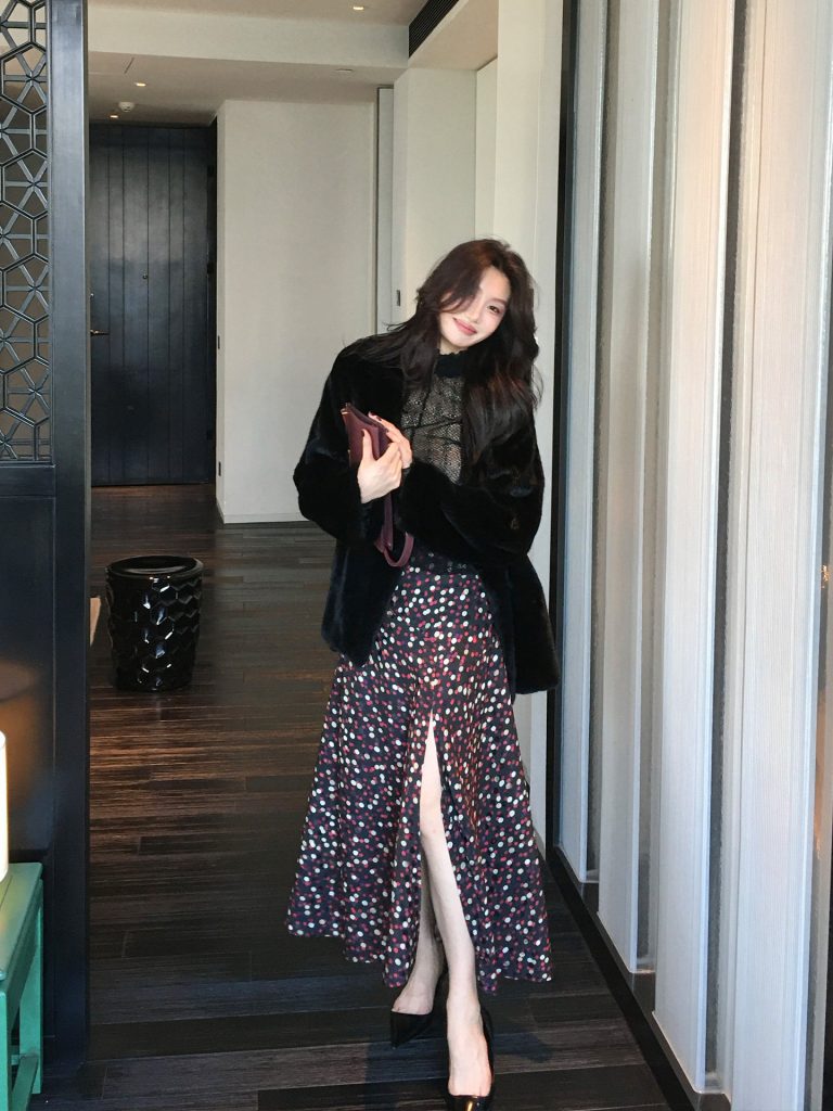 Retro Polka Dot High Waist Asymmetrical Split Maxi Skirt for Women
