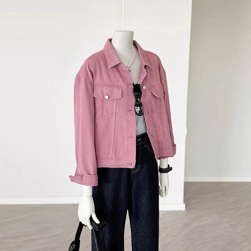 Pink Denim Jacket Women 2026 Spring Loose Short Drop Shoulder Coat