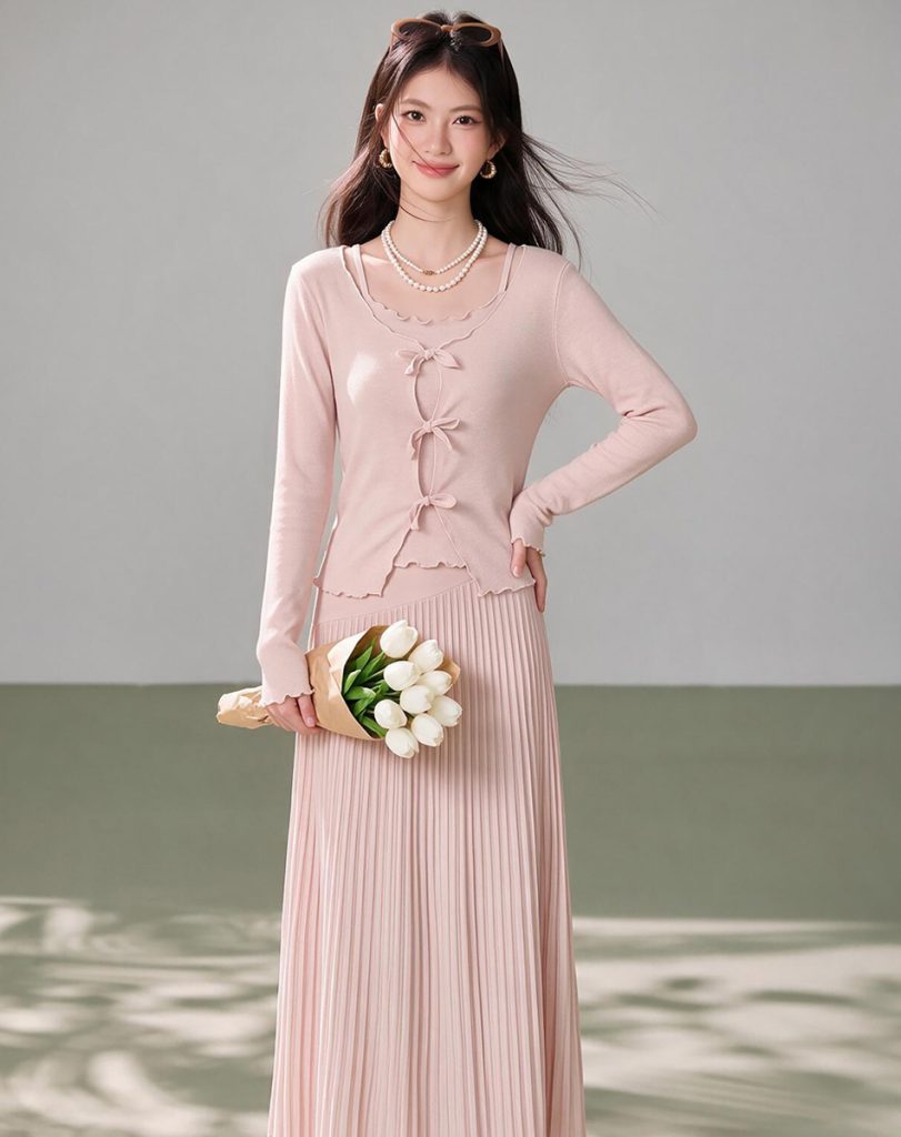 Designer Illusion Two-Piece Halter Bow Knit Top and Skirt Set